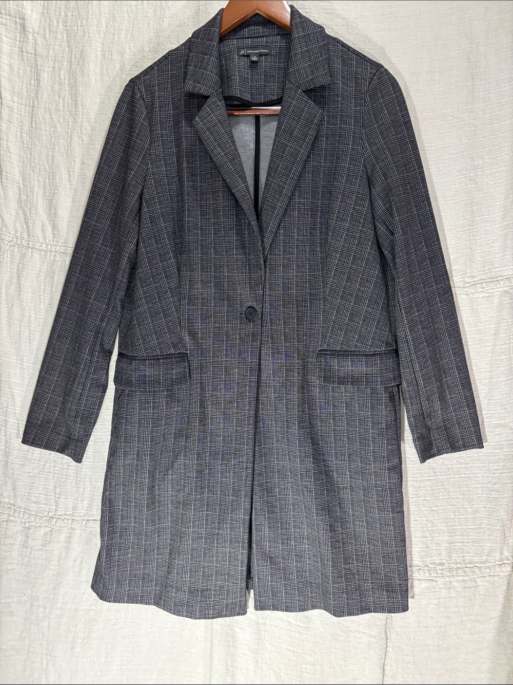 Adrianna Papell Gray Glen Plaid Longline Blazer Jacket Medium NWOT